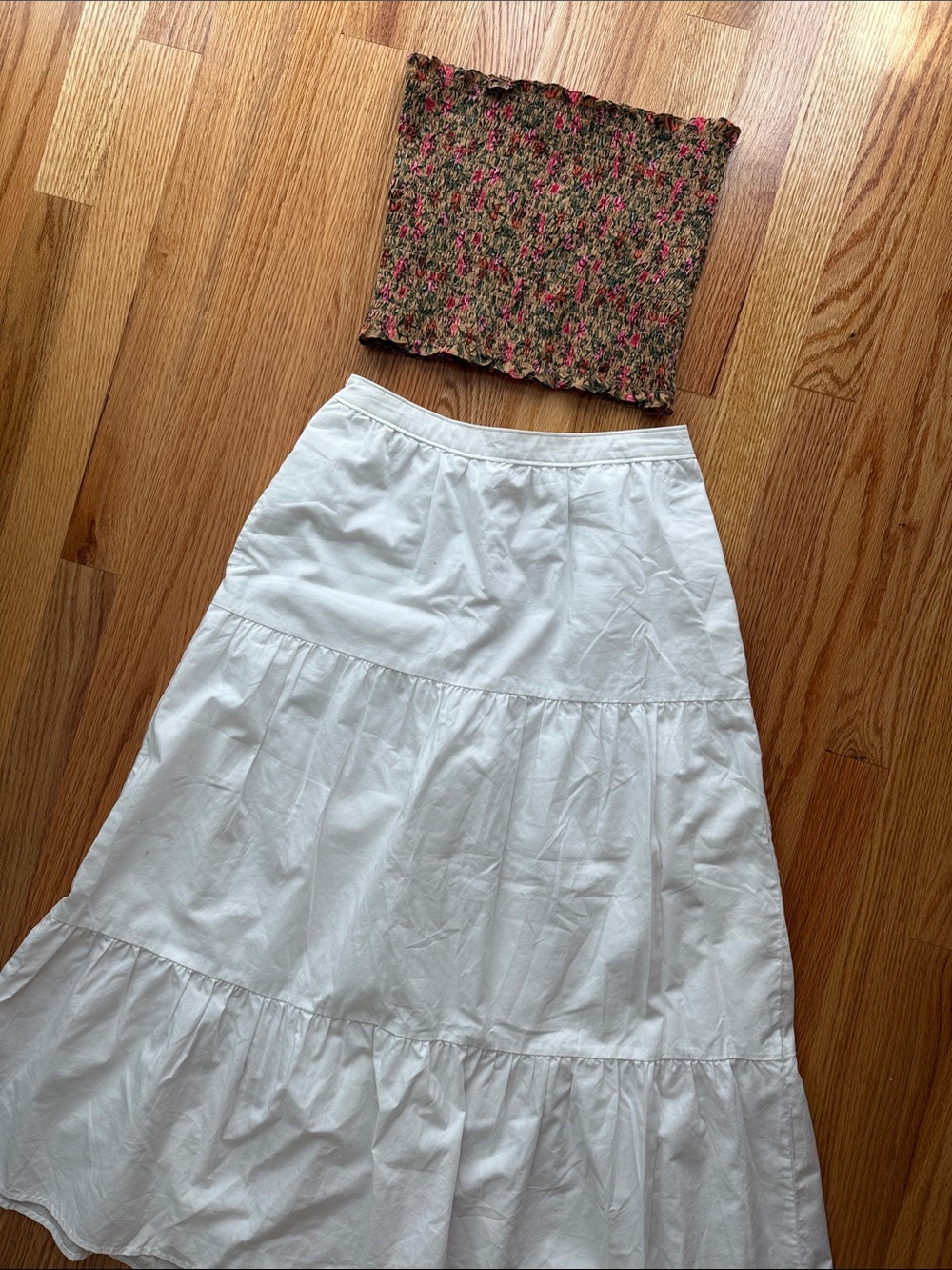 Smocked Wild Honey Floral Tube Top in Tan with Pink Accents